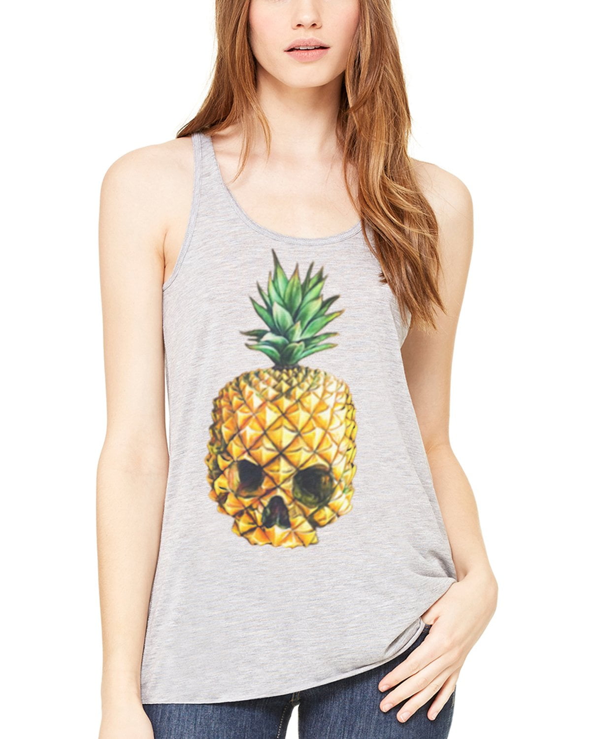 Women's Pineapple Skull Printed Flowy Racerback Tank Top