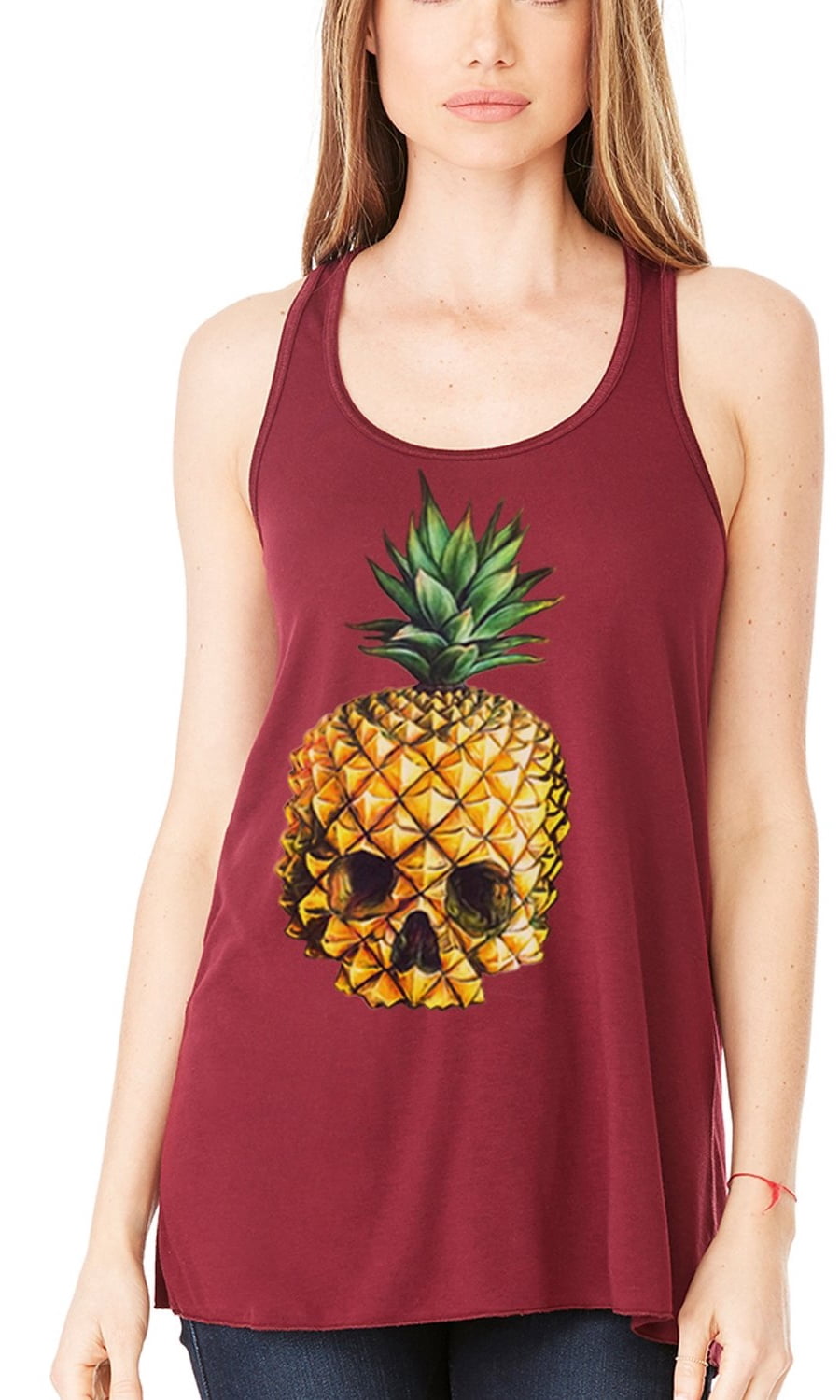 Women's Pineapple Skull Printed Flowy Racerback Tank Top