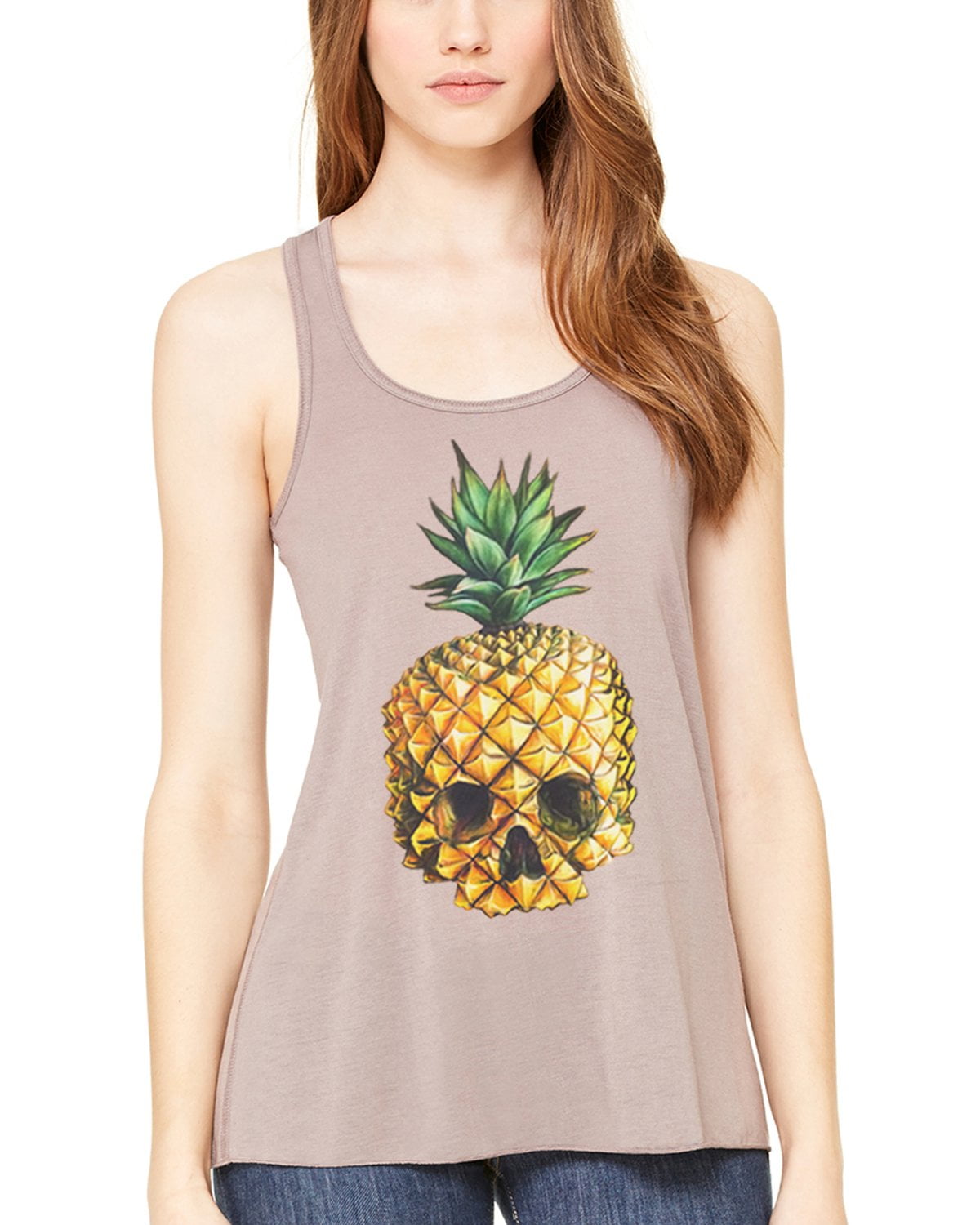 Women's Pineapple Skull Printed Flowy Racerback Tank Top