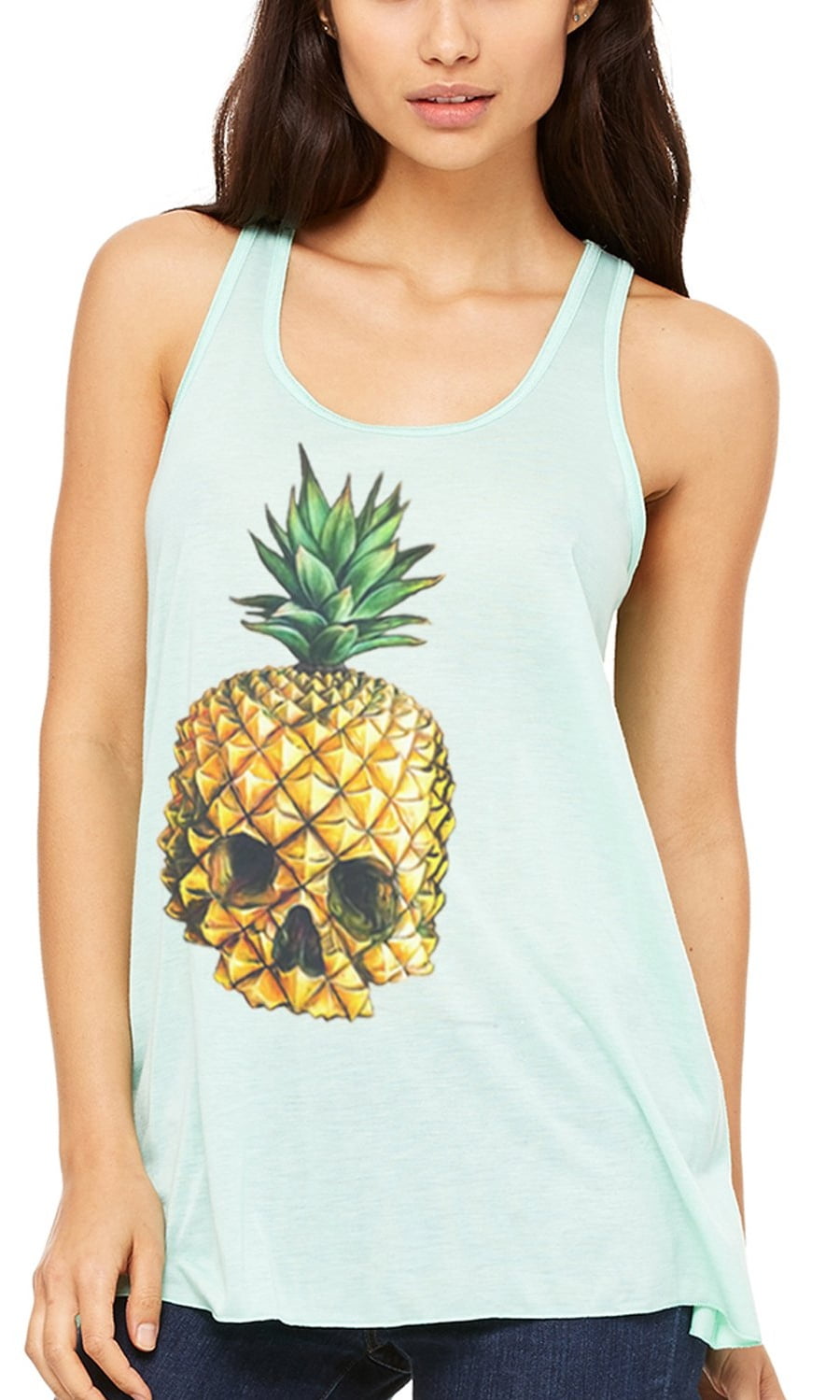 Women's Pineapple Skull Printed Flowy Racerback Tank Top