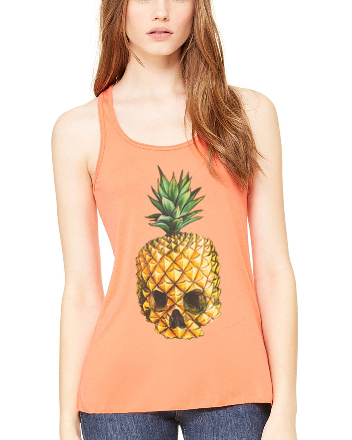Women's Pineapple Skull Printed Flowy Racerback Tank Top