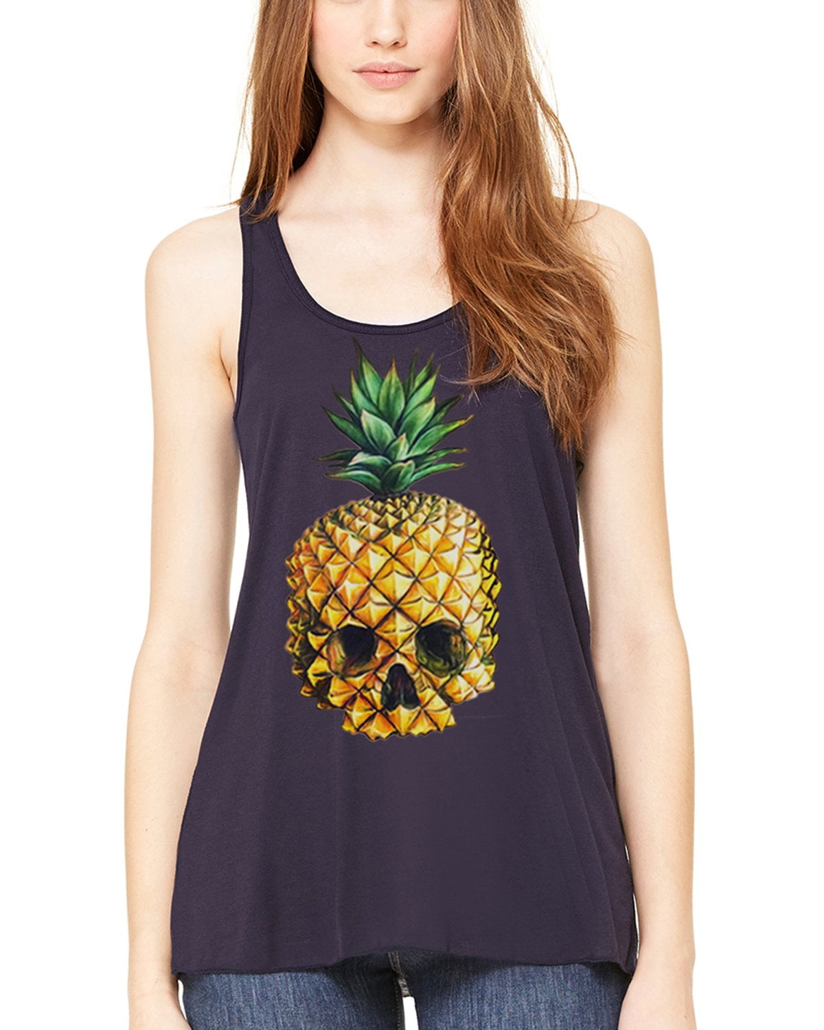 Women's Pineapple Skull Printed Flowy Racerback Tank Top