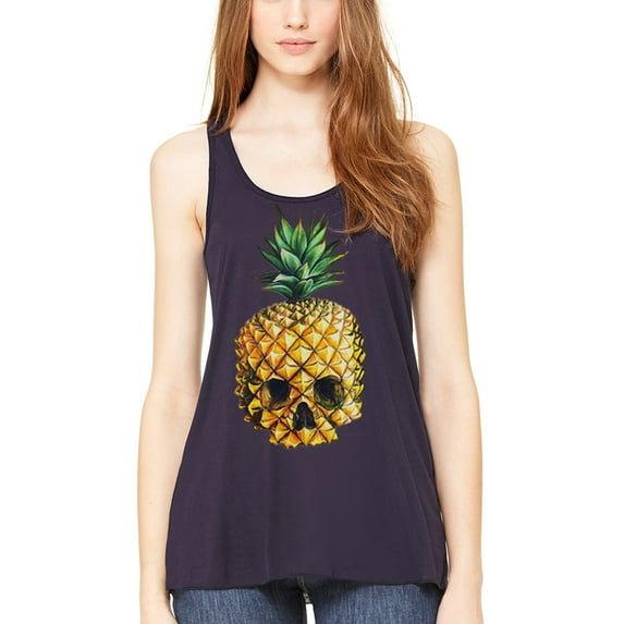 Women's Pineapple Skull Printed Flowy Racerback Tank Top