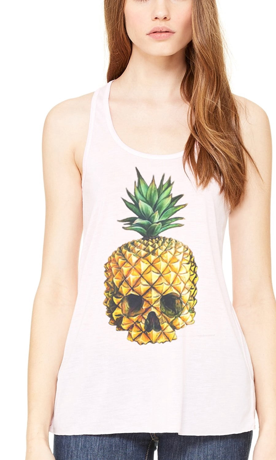 Women's Pineapple Skull Printed Flowy Racerback Tank Top