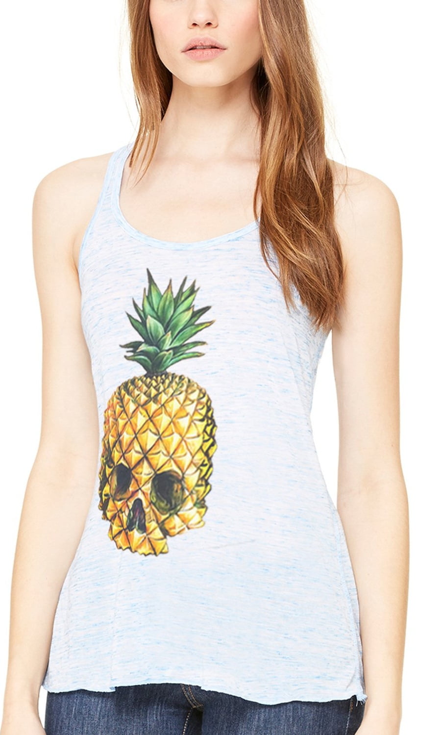 Women's Pineapple Skull Printed Flowy Racerback Tank Top