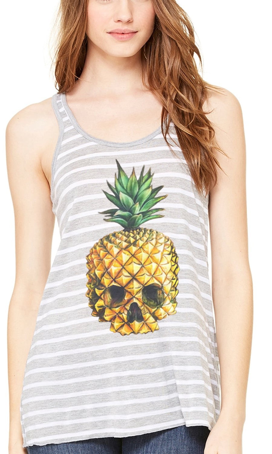 Women's Pineapple Skull Printed Flowy Racerback Tank Top