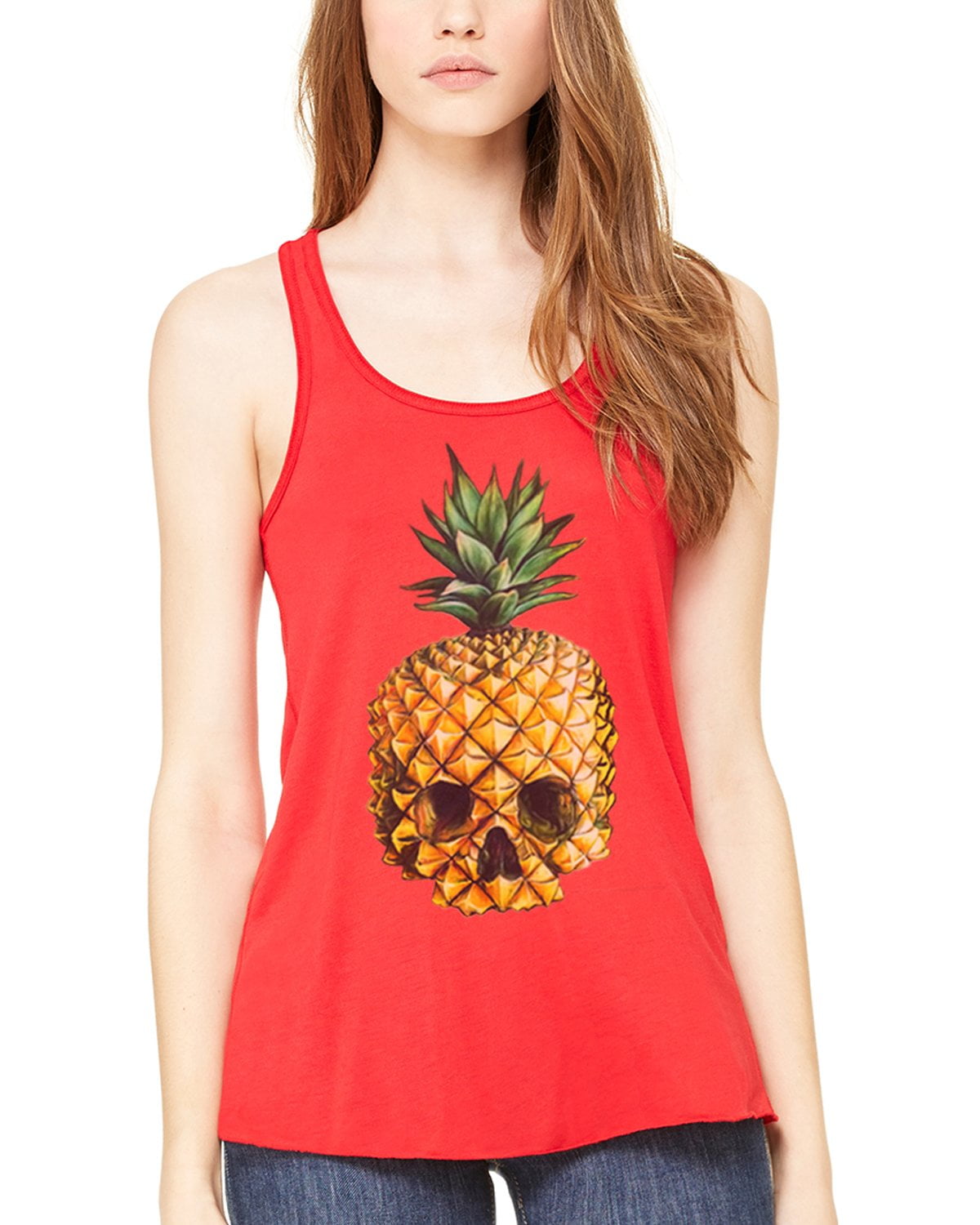 Women's Pineapple Skull Printed Flowy Racerback Tank Top