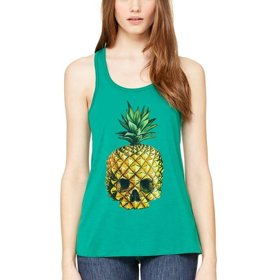 Women's Pineapple Skull Printed Flowy Racerback Tank Top