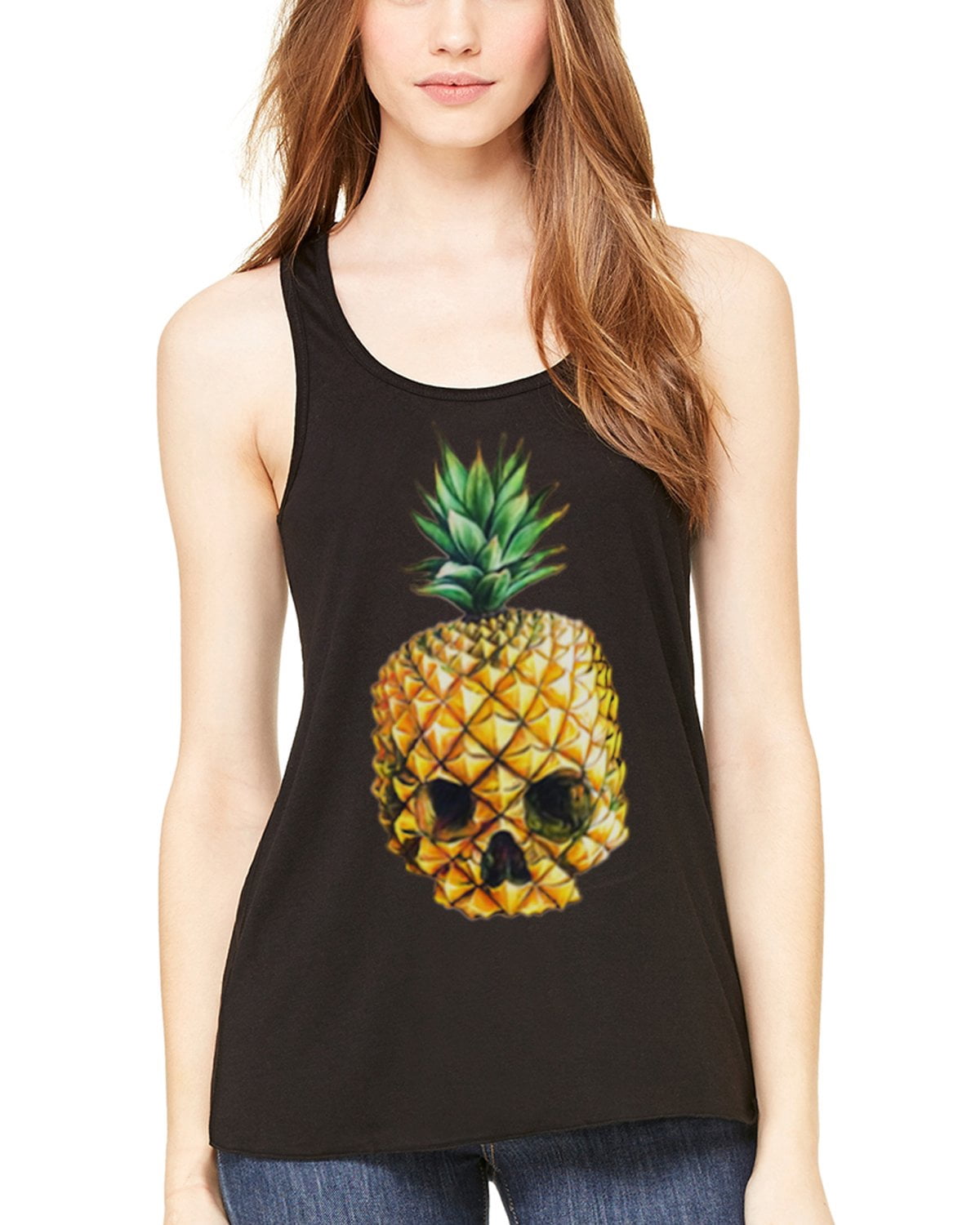 Women's Pineapple Skull Printed Flowy Racerback Tank Top