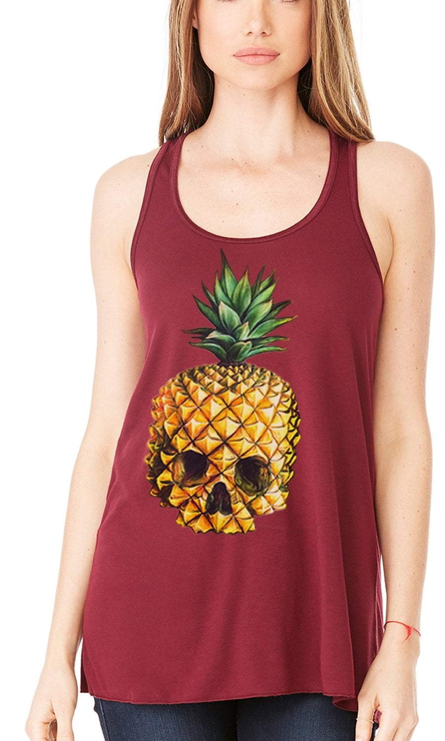Women's Pineapple Skull Printed Flowy Racerback Tank Top