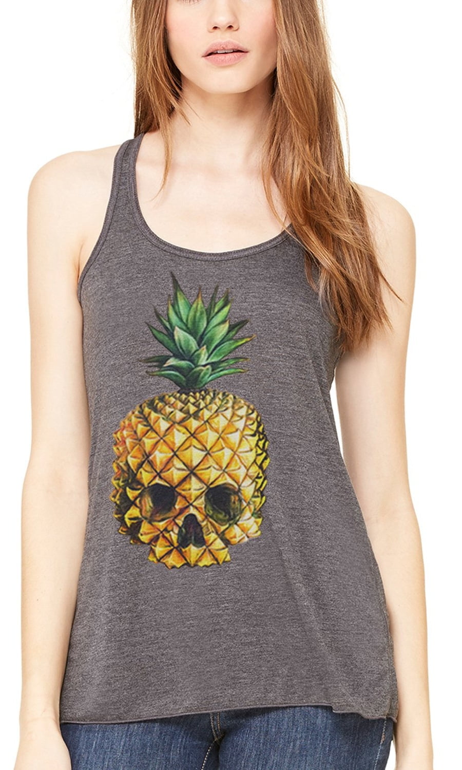 Women's Pineapple Skull Printed Flowy Racerback Tank Top