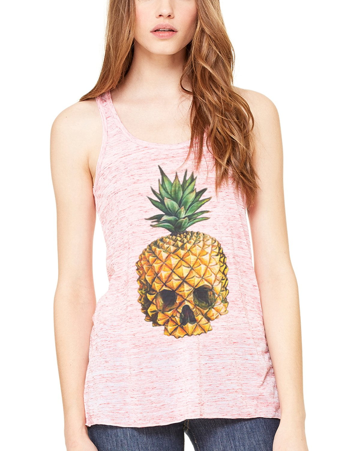 Women's Pineapple Skull Printed Flowy Racerback Tank Top