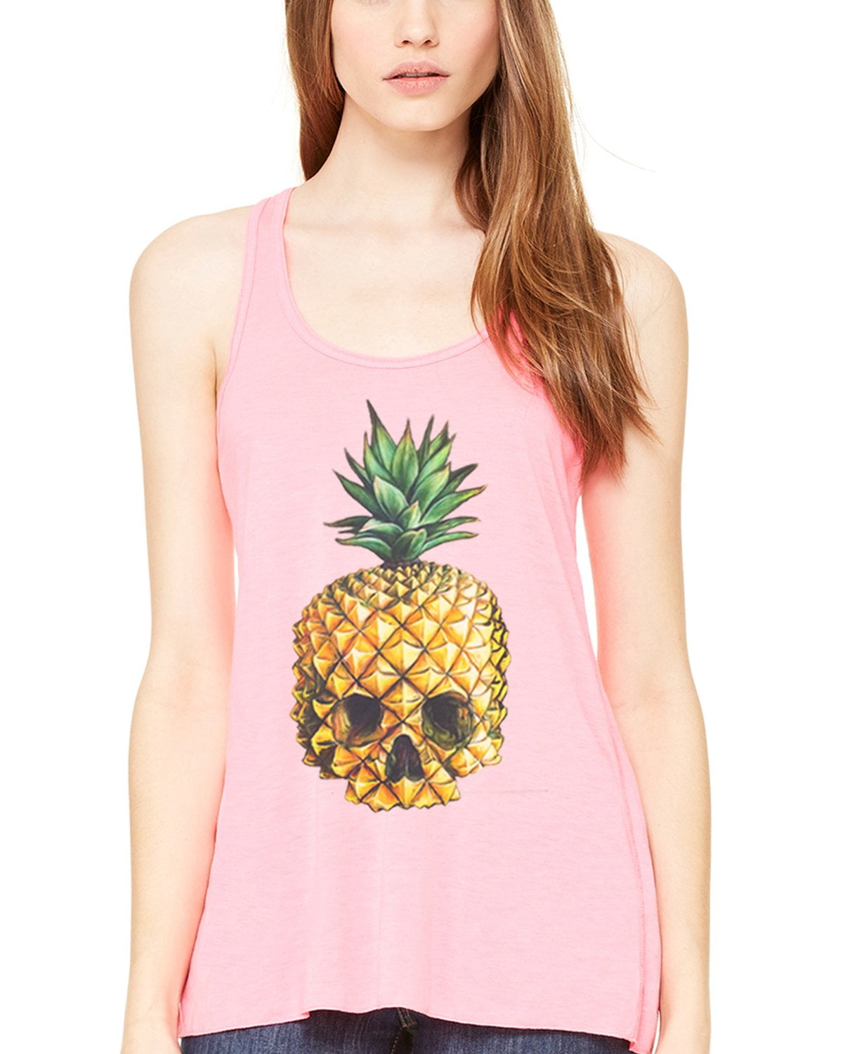 Women's Pineapple Skull Printed Flowy Racerback Tank Top