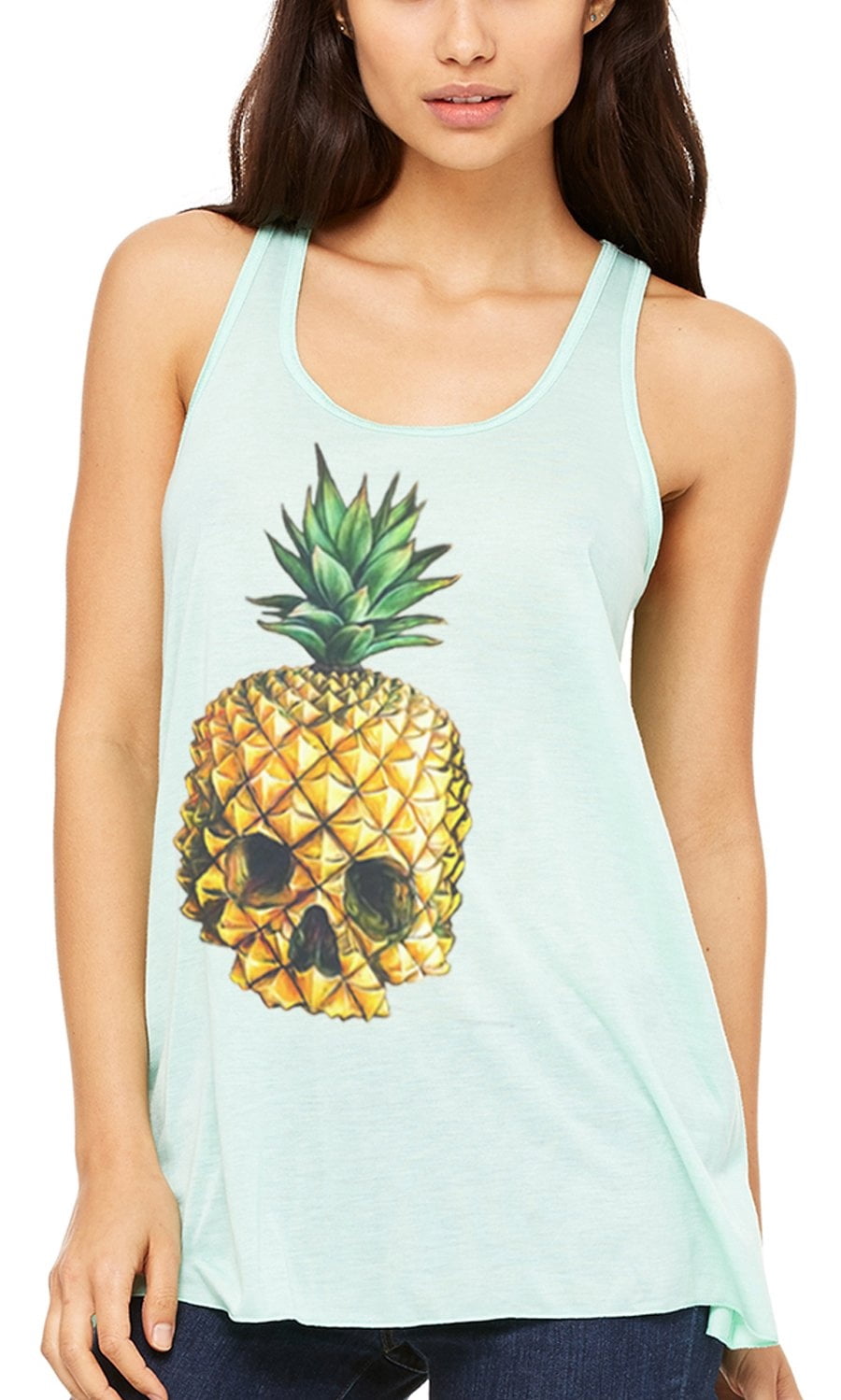 Women's Pineapple Skull Printed Flowy Racerback Tank Top