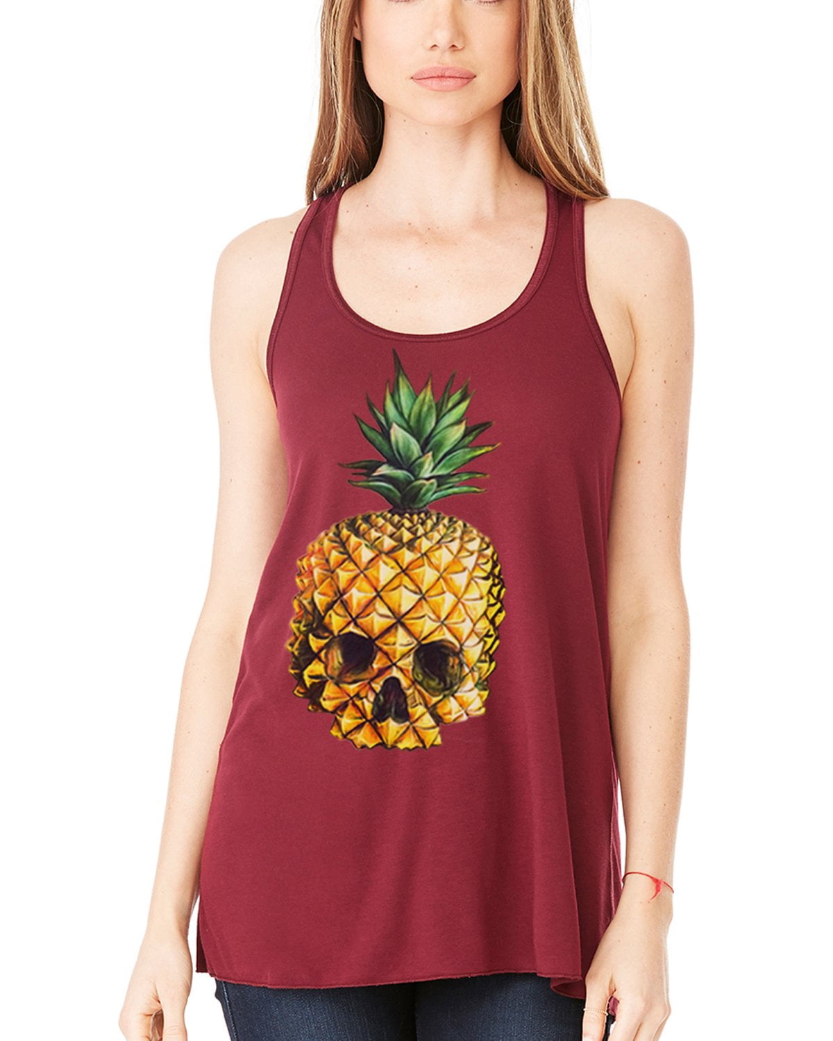 Women's Pineapple Skull Printed Flowy Racerback Tank Top