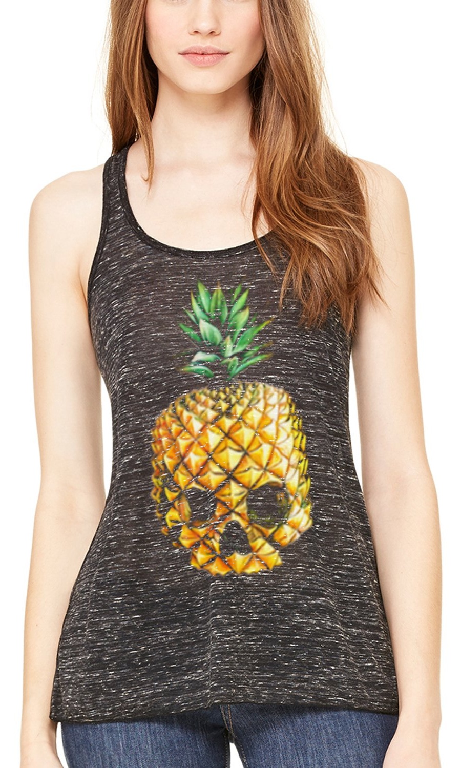 Women's Pineapple Skull Printed Flowy Racerback Tank Top