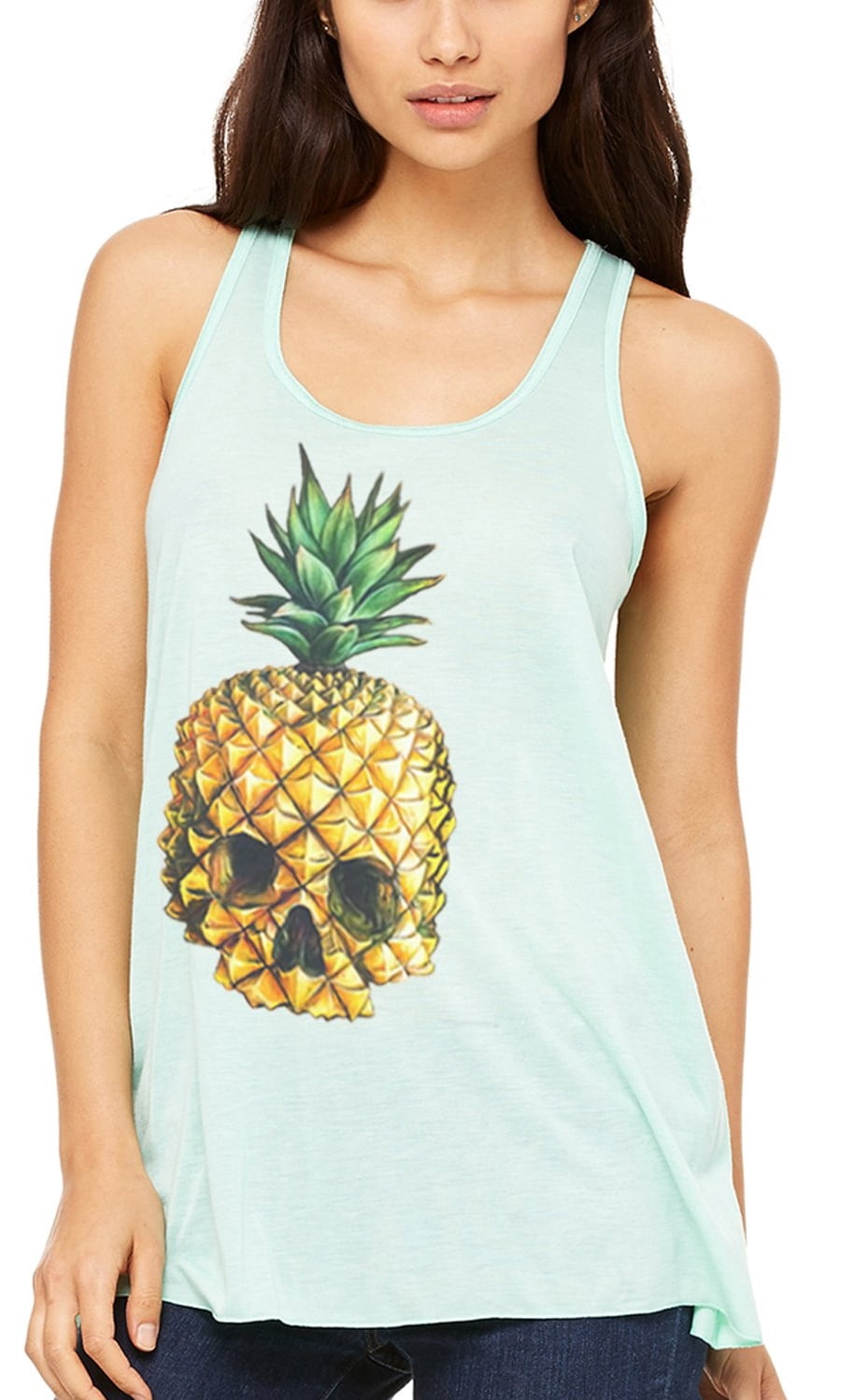Women's Pineapple Skull Printed Flowy Racerback Tank Top