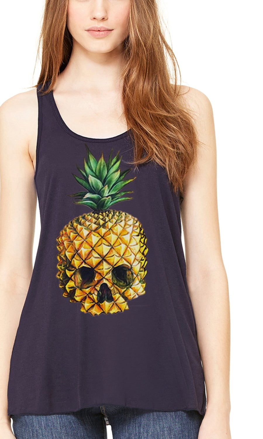 Women's Pineapple Skull Printed Flowy Racerback Tank Top
