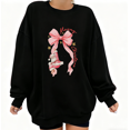 thumbnail image 1 of Women's Pink Bow Santa Christmas Graphic Sweatshirt Festive Graphic Top Casual Round-neck long-sleeved Black S-3XL, 1 of 6