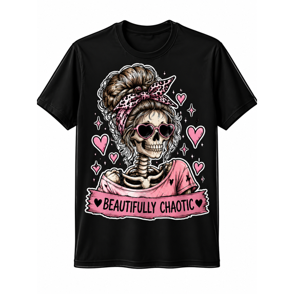 Women's Pink Bow & Skull Print T-Shirt - Short Sleeve Round Neck Casual Blouse Top with Heart Bow Skull, Machine Washable Spring Summer Casual Attire Suitable for Holidays,, and Layering Outfits