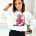thumbnail image 1 of Women's Pink Cowboy Boots Western Coquette Sweatshirt, 1 of 6