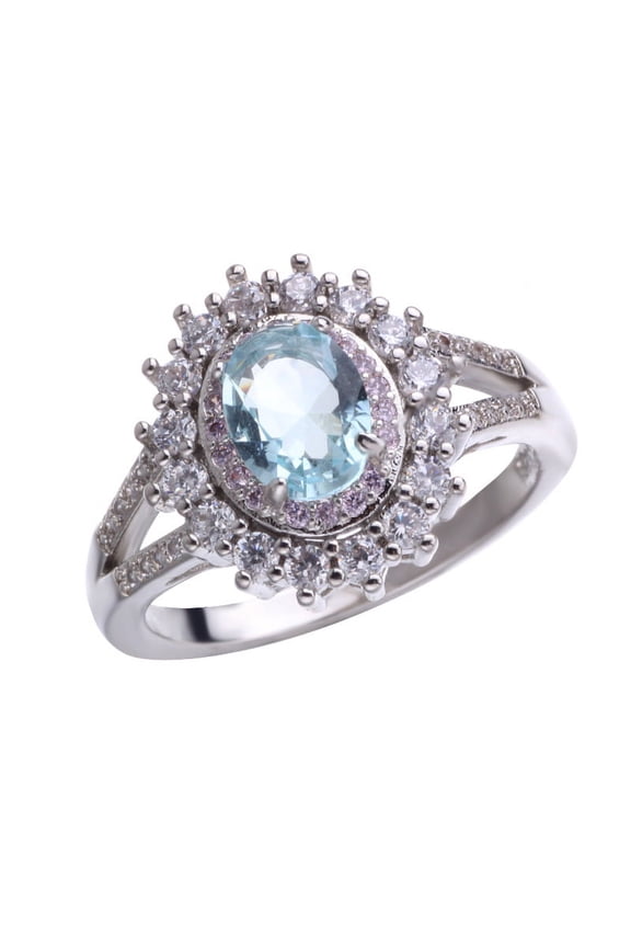 Women's Pink Crystal Diamond Inlaid Green Topaz Colored Gemstone Ring