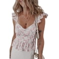 thumbnail image 1 of Women's Pink Floral Flutter Peplum Tank Top - Casual Deep V Neck Design | [ZhiHiMeRi] | (US 12-14)L, 1 of 12