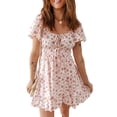 thumbnail image 1 of Women's Pink Floral Mini Dress – Short Sleeve Ruffled Style for Summer Vacations, XL, 1 of 8