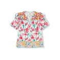 thumbnail image 1 of Women's Pink Floral Print Blouse with Striped Detail and Split Neck - [ZhiHiMeRi] | (US 12-14)L, 1 of 11