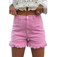 thumbnail image 1 of Women's Pink Frayed Edge Mid Rise Denim Shorts - [ZhiHiMeRi] | 10, 1 of 7