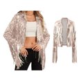thumbnail image 1 of Women's Pink Fringe Jacket Long Sleeve Sequin Fringe Jacket Sparkly Outfits for Women, 1 of 4