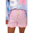 thumbnail image 1 of Women's Pink Gingham Plaid Shorts – High Waist Ruffle Hem Casual Summer Bottoms, XL, 1 of 12