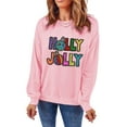thumbnail image 1 of Women's Pink HOLLY JOLLY Christmas Graphic Sweatshirt - Festive Letter Print | [ZhiHiMeRi] | (US 20-22)2XL, 1 of 7