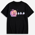 thumbnail image 1 of Women's Pink Jack-o-Lantern and Ghosts Halloween Shirt, Cute Spooky Graphic Short Sleeve T-Shirt, 1 of 5