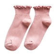 thumbnail image 1 of Women's Pink Lace Ruffle Short Socks Breathable Cotton Blend Ankle Socks with Floral Trim Cute Frilly Socks for Daily Wear Style Gift, 1 of 3