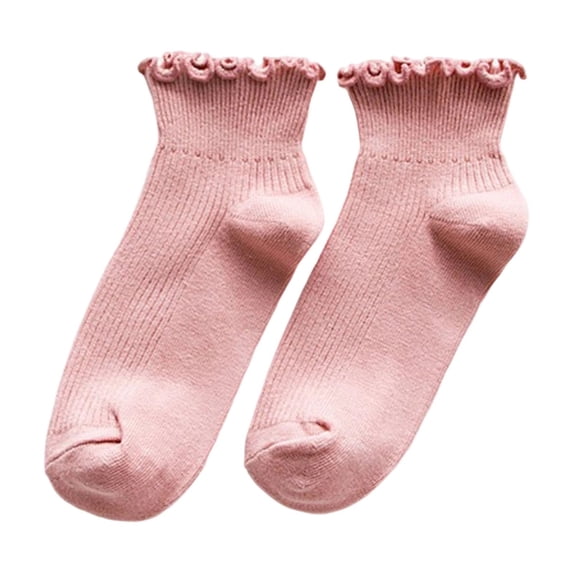 Women's Pink Lace Ruffle Short Socks Breathable Cotton Blend Ankle Socks with Floral Trim Cute Frilly Socks for Daily Wear Style Gift
