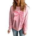 thumbnail image 1 of Women's Pink Leopard Bowknot Printed Crewneck Sweatshirt, 1 of 7