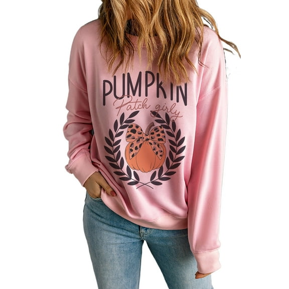 Women's Pink Leopard Bowknot Pumpkin Graphic Halloween Sweatshirt