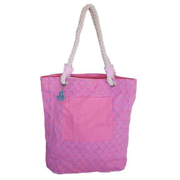Women's Pink Medium Anchor Print Beach Bag Tote Handbag