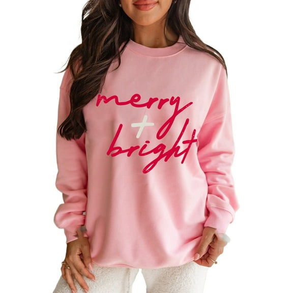 Women's Pink Merry   Bright Christmas Graphic Sweatshirt - Casual Holiday Style - [ZhiHiMeRi] | (US 4-6)S