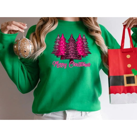 Women's Pink Merry Christmas Tree Sweatshirt
