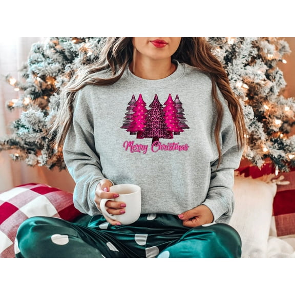 Women's Pink Merry Christmas Tree Sweatshirt