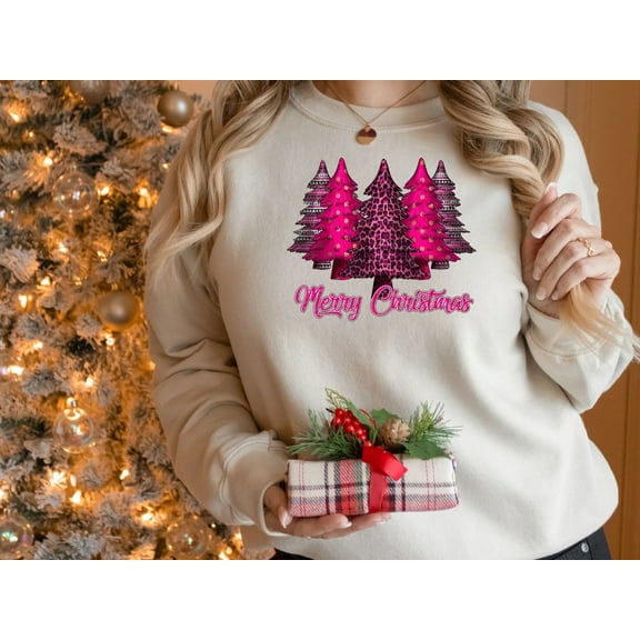 Women's Pink Merry Christmas Tree Sweatshirt