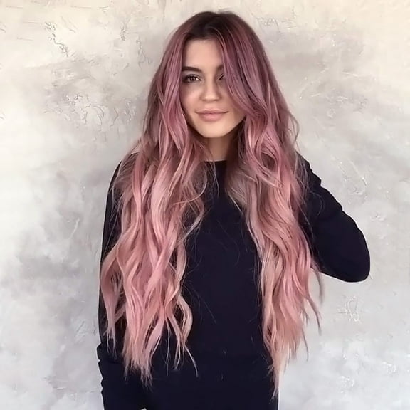 Women's Pink Micro Curl Headgear Wavy Curl Wig Can Be Straightened and Bent