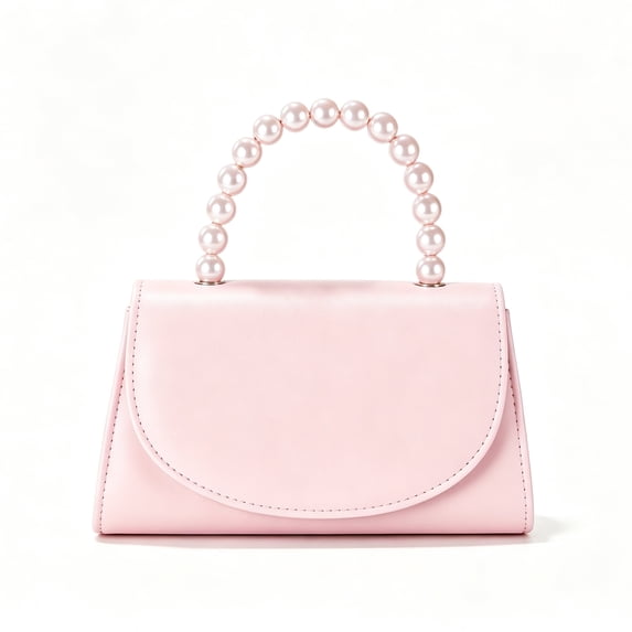 Women's Pink Pearl Handle Evening Clutch Purse, Elegant Bridal Party Handbag for Wedding, Prom and Banquet