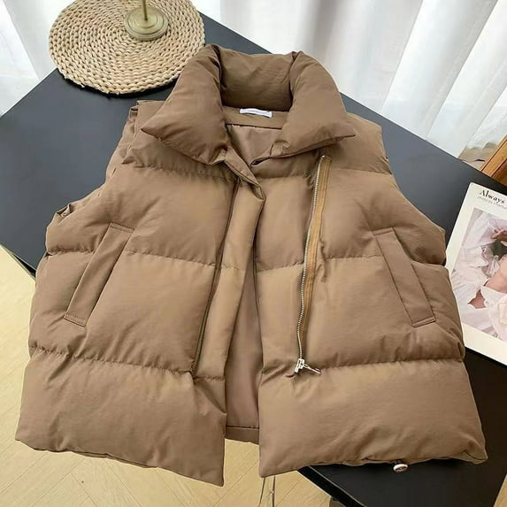 Women's Pink Pocketed Fleece Sleeveless Jacket Vest Short Winter Button Outerwear