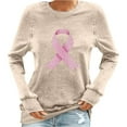thumbnail image 1 of Women's Pink Ribbon Sweatshirt Breast Cancer Awareness Heart Print Pullover Long Sleeve Casual Loose Tops, 1 of 3
