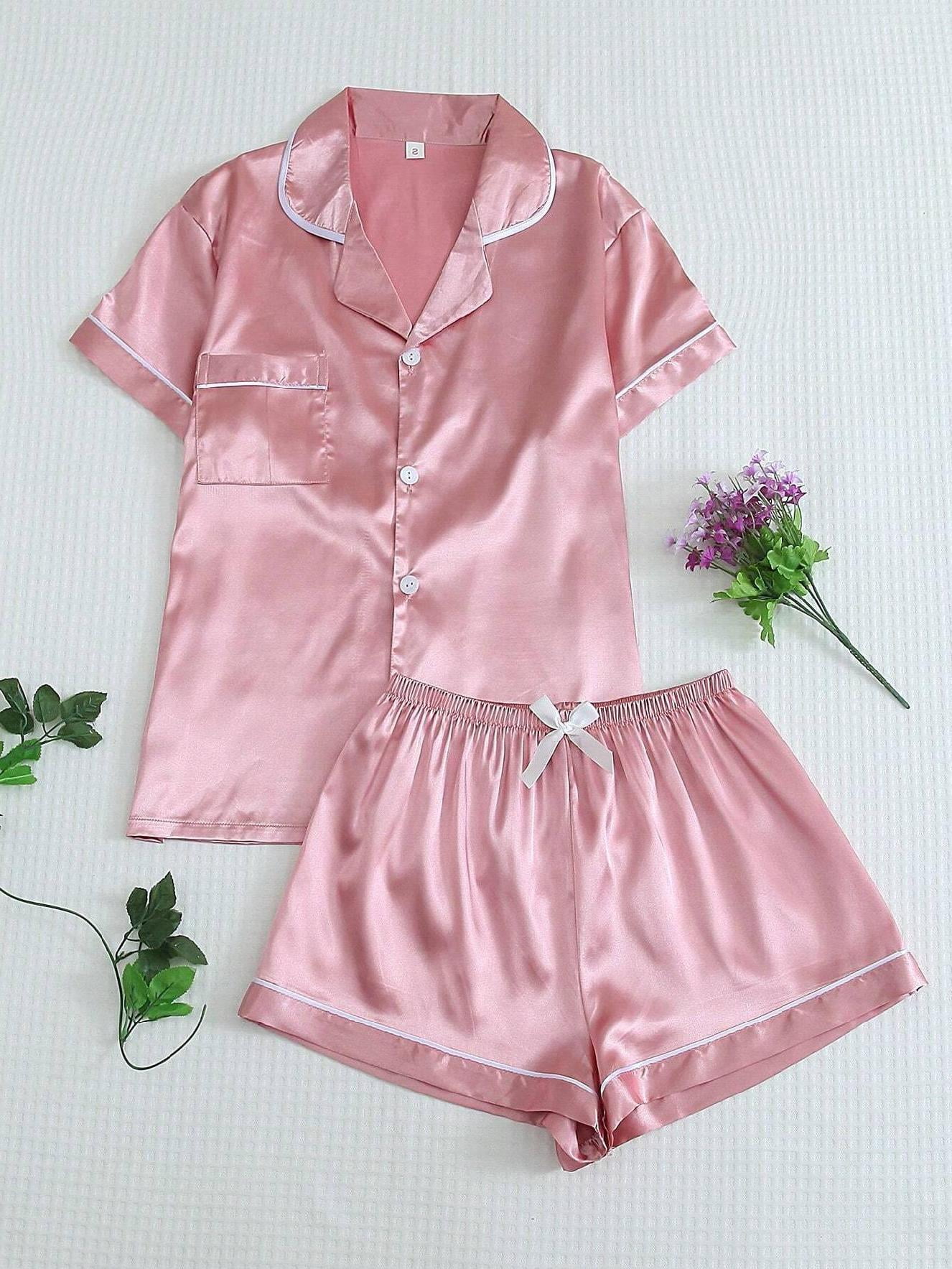 PINK PINSTRIPE SHORTSLEEVE PAJAMA TOP