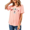 thumbnail image 1 of Women's Pink Sequin MERRY Santa Claus Graphic T-Shirt for Holiday Cheer - [ZhiHiMeRi] | (US 20-22)2XL, 1 of 6
