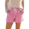 thumbnail image 1 of Women's Pink Stripe Denim Shorts – High Waist Elastic Drawstring Casual Summer Style, XL, 1 of 5